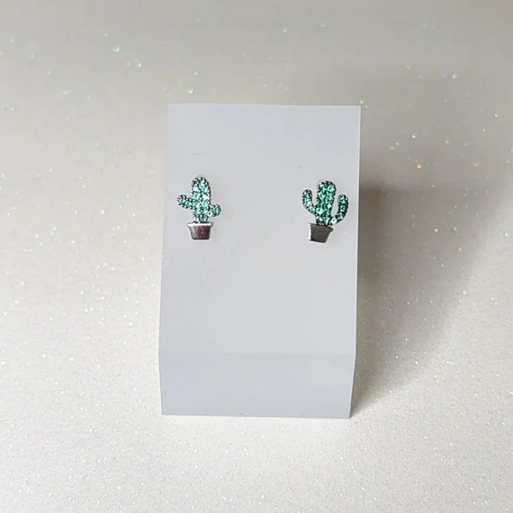 Cactus asymmetrical 925 sterling silver stud earrings - Picture 1 of 6